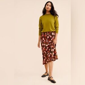 Anthropologie Floral Midi Skirt | Pull-On Silhouette | Fall Botanical Print